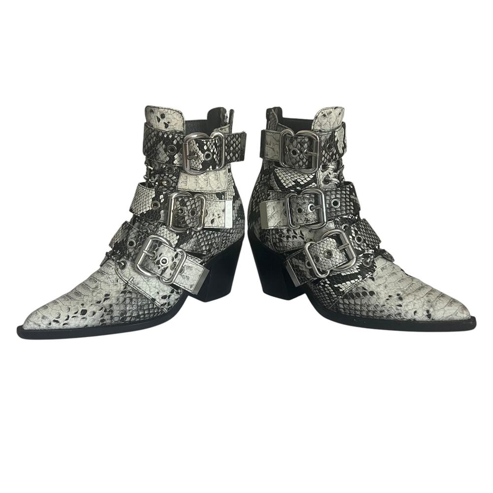 Jeffrey Campbell Caceres Buckle Snake Embossed Ankle Boots Size 6.5 - Picture 7 of 15